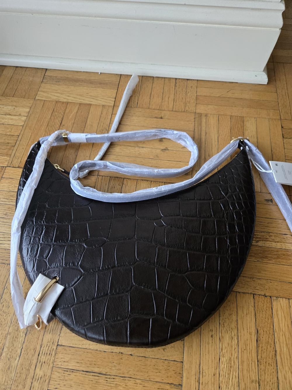 Brand New With Tags Tory Burch Crescent Croc-Embossed Pierce Shoulder Bag